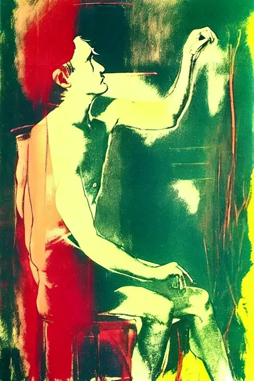 Image similar to ( ( ( ( ( a man happiness on the garden ) ) ) ) ) by andy warhol and bill sienkiewicz!!!!!!!!!!!!!!!!!!!!!!!!!!!!!!