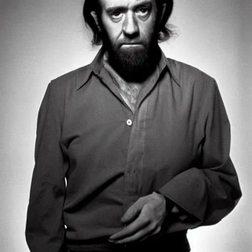 Prompt: award winning portrait of george carlin 1 9 7 5, photo by anoush abrar, dramatic lighting