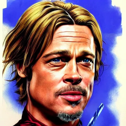 Prompt: portrait of brad pitt as Willy Wonka, very detailed, hyperrealistic, high quality, painting by Glenn Fabry, by Joao Ruas