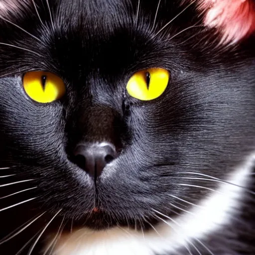 Prompt: a black cat with completely red eyes