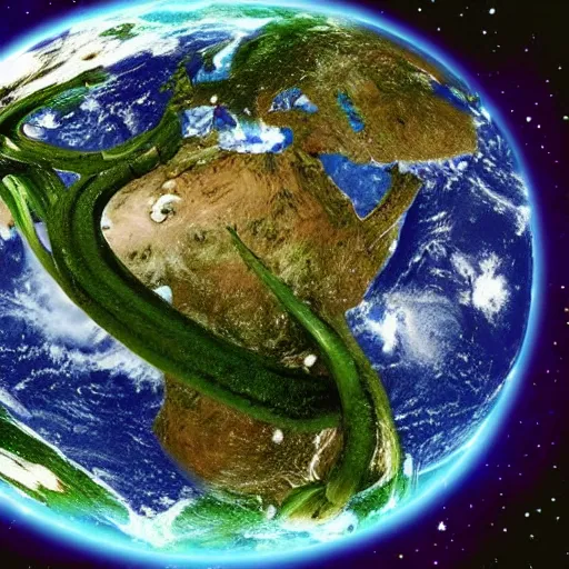 Image similar to photo of the earth from space with giant space octopus tentacles encircling the planet, tentacle covered planet, space monster, photorealistic, highly detailed