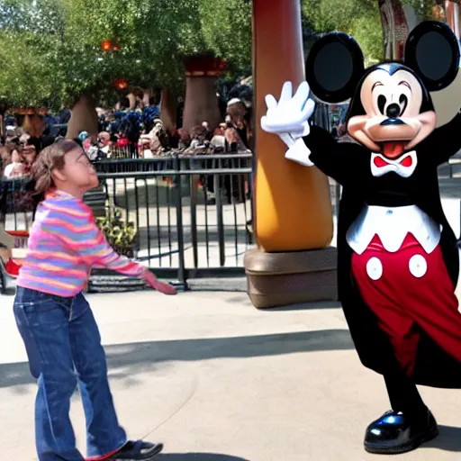 Image similar to the Goofy character at Disneyland fighting a child