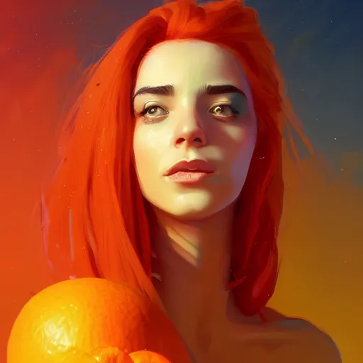 Prompt: portrait of beautiful woman with flaming orange hair, maya ali mage, gloomhaven, dynamic lighting, gaudy colors, octane render aesthetic, matte painting concept art, official fanart behance hd artstation by jesper ejsing, by rhads and makoto shinkai and lois van baarle and ilya kuvshinov and rossdraws