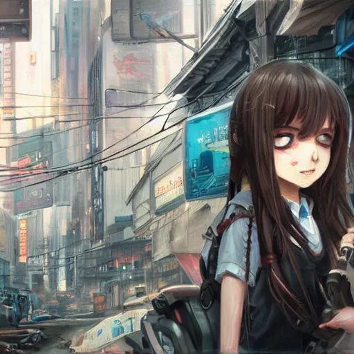 Image similar to dynamic composition, motion, ultra-detailed, incredibly detailed, a lot of details, amazing fine details and brush strokes, colorful and grayish palette, smooth, HD semirealistic anime CG concept art digital painting, watercolor oil painting of Clean and detailed post-cyberpunk sci-fi close-up schoolgirl in asian city in style of cytus and deemo, blue flame, relaxing, calm and mysterious vibes,, by a Chinese artist at ArtStation, by Huang Guangjian, Fenghua Zhong, Ruan Jia, Xin Jin and Wei Chang. Realistic artwork of a Chinese videogame, gradients, gentle an harmonic grayish colors. set in half-life 2, Matrix, GITS, Blade Runner, Neotokyo Source, Syndicate(2012), dynamic composition, beautiful with eerie vibes, very inspirational, very stylish, with gradients, surrealistic, dystopia, postapocalyptic vibes, depth of field, mist, rich cinematic atmosphere, perfect digital art, mystical journey in strange world