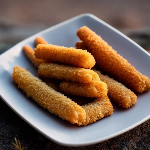 Prompt: cinematic shot of a plate of fish sticks sitting in the middle of a desert, 8k, ultra intricate, ultra detailed, depth of field, epic,