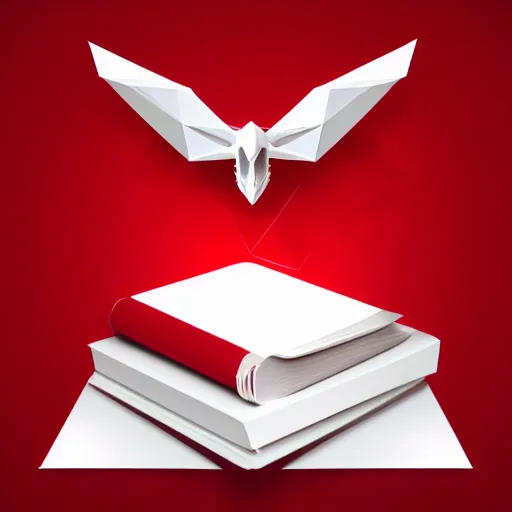 Prompt: low poly, vector, white eagle icon, in a book, red background, cgsociety, artstation, octane render