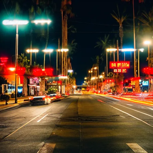 Prompt: a los angeleno. a cinematic shot of los angelas at midnight, canon eos c 3 0 0, ƒ 1. 8, 3 5 mm, 8 k, medium - format print, inspired by roger deakins cinematography