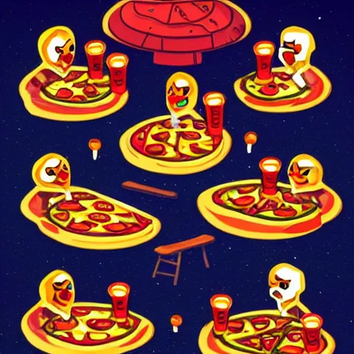 Image similar to A pizza seance, Extremely detailed, Occult, funny, humorous, humor, influencer, hilarious, funny, entertaining, magical, trending on artstationHQ