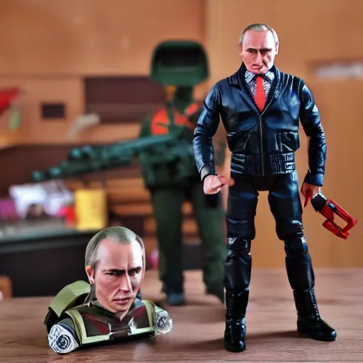 Image similar to vladimir putin cosplay action man, stop motion vinyl action figure, plastic, toy, butcher billy style