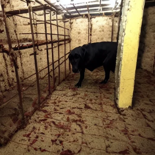 Image similar to blind dog in a meat house,