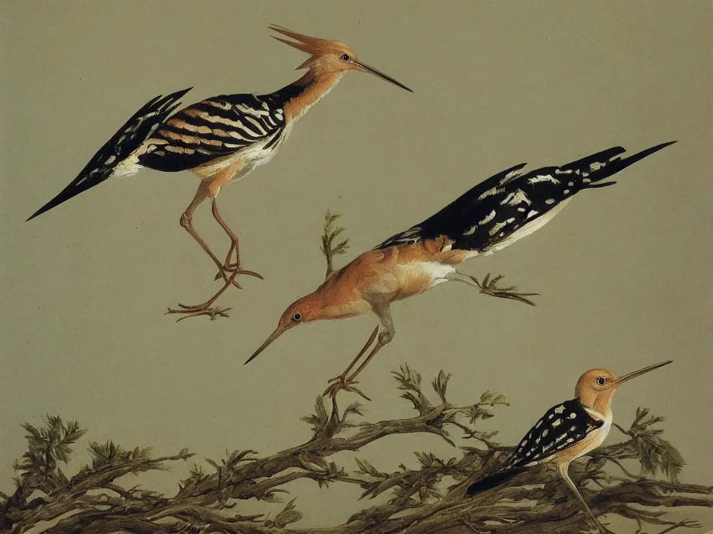 Image similar to Hoopoe. Simple, realist painting by Audubon