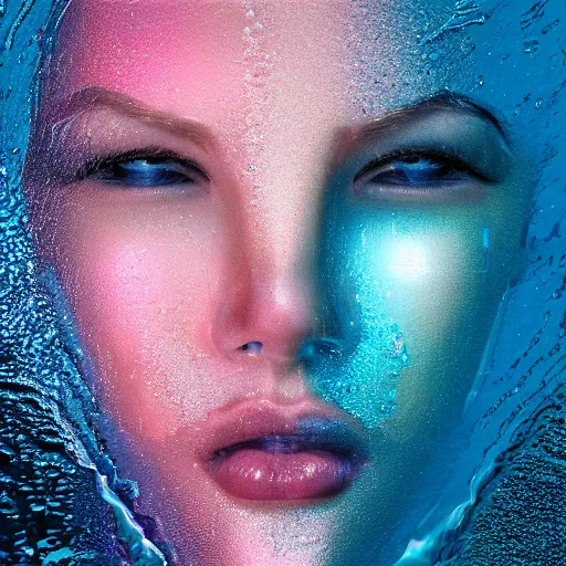 Prompt: water artwork manipulation in the shape of a human head, on the ocean water, futuristic, jelly, gradient, hyper realistic, ray tracing, realistic water, sharp focus, long shot, 8 k resolution, cinematic, photoshop water art