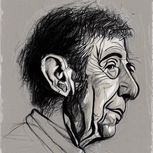 Prompt: a realistic yet scraggly portrait sketch of the side profile of a stern and sophisticated leonard cohen, trending on artstation, intricate details, in the style of frank auerbach, in the style of sergio aragones, in the style of martin ansin, in the style of david aja, in the style of mattias adolfsson