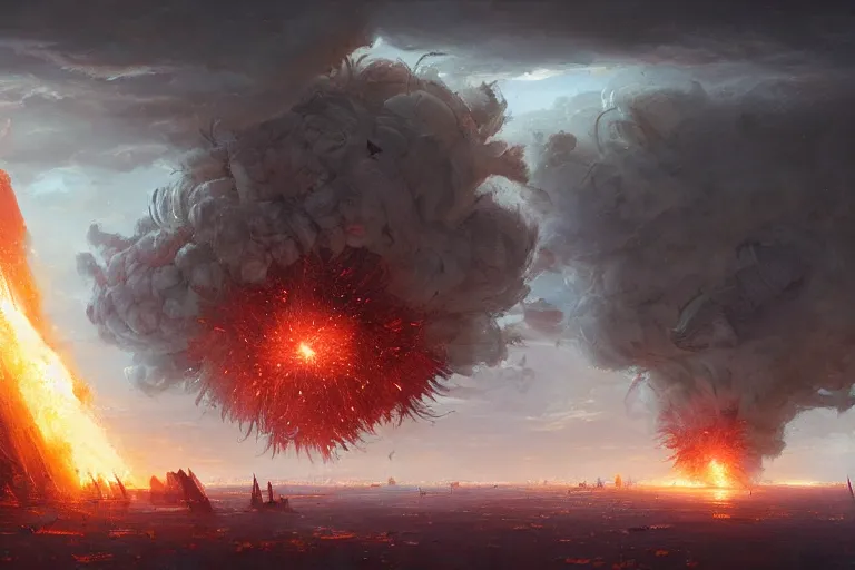 Prompt: a giant worldwide explosion, Greg Rutkowski, Tragic