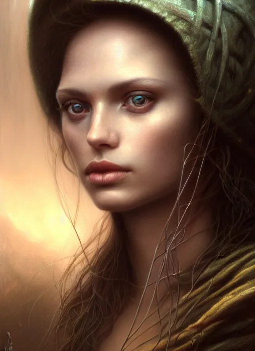 Prompt: closeup portrait shot of beautiful girl in a scenic dystopian environment, intricate, elegant, highly detailed, tubes and cables, centered, digital painting, artstation, concept art, smooth, sharp focus, illustration, artgerm, tomasz alen kopera, peter mohrbacher, donato giancola, joseph christian leyendecker, wlop, boris vallejo
