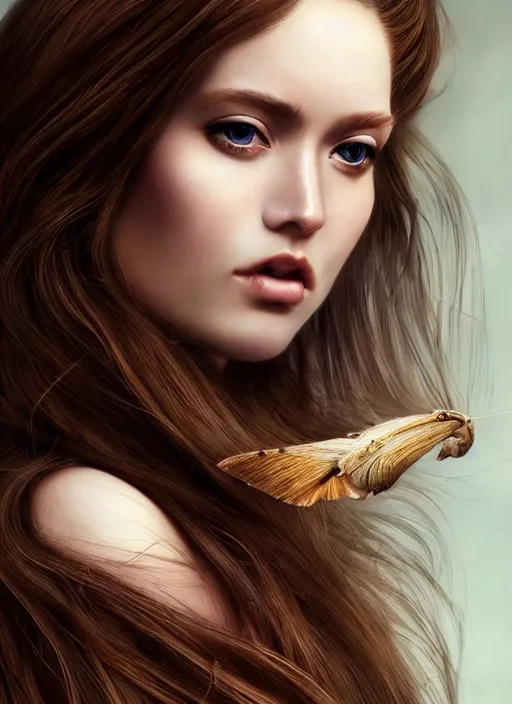 Image similar to a gorgeous female with long brown, hair photo by tim walker, realistic, full body shot, wide angle, sharp focus, 8 k high definition, insanely detailed, intricate, elegant, art by stanley lau and artgerm, floating embers