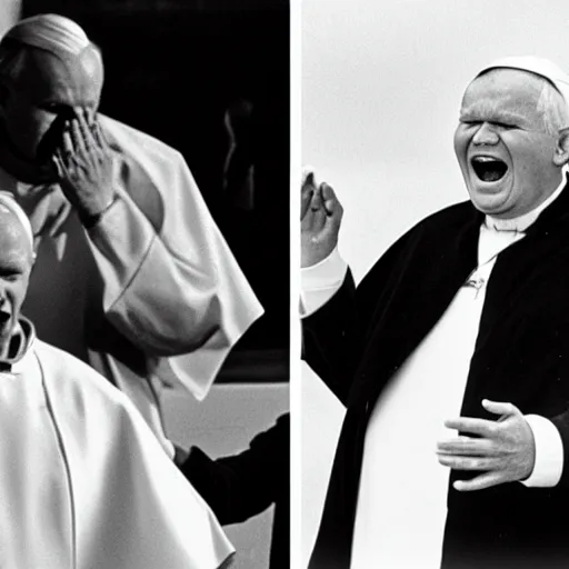 Image similar to john paul ii screaming at pizza