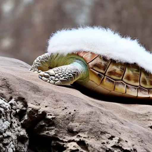 Prompt: a cute turtle with long white fluffy fur