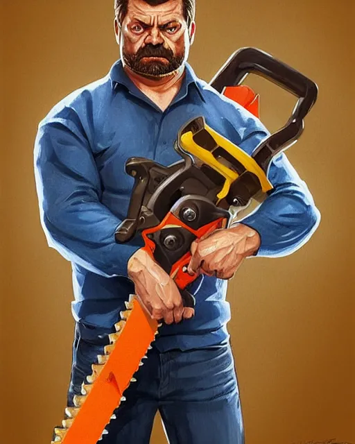 Prompt: gigachad ron swanson bodybuilder holding a chainsaw in final fight kitchen by ilya kuvshinov, ernest khalimov body by krista sudmalis, fantasy character portrait, ultra realistic, concept art, intricate details, elegent, digital painting, smooth, sharp focus, illustration, art by artgerm and greg rutkowski and alphonse mucha, artstation