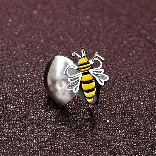 Image similar to a bee - patterned silver stone ring, realistic, high detailed, light colors
