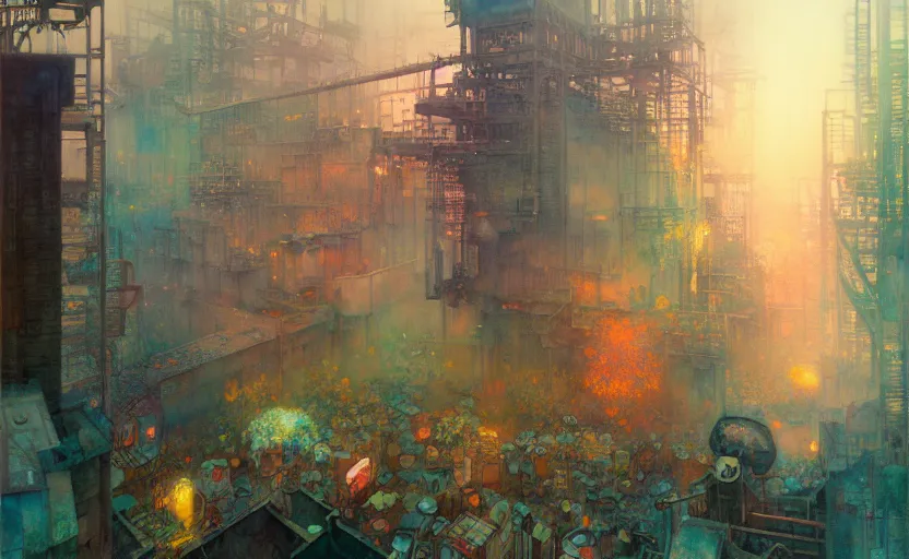 Image similar to industrial complex, fantasy. intricate, amazing composition, colorful watercolor, by ruan jia, by maxfield parrish, by marc simonetti, by hikari shimoda, by robert hubert, by zhang kechun, illustration, gloomy