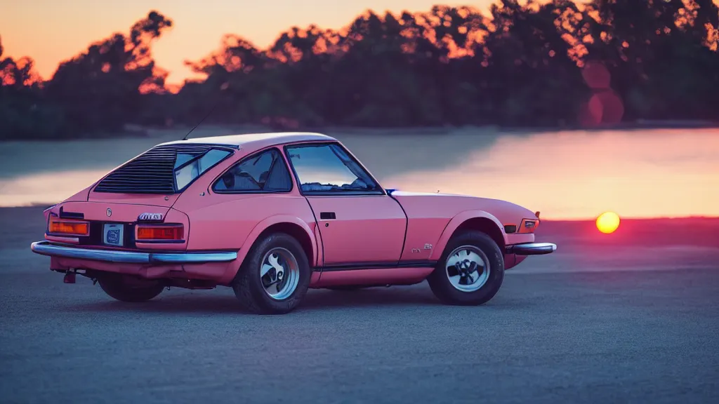 Image similar to synthwave datsun 2 4 0 z at sunset, 8 k. filling of the view