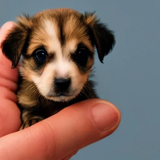Image similar to a tiny puppy that fits in a hand, extremely cute, hyperrealistic