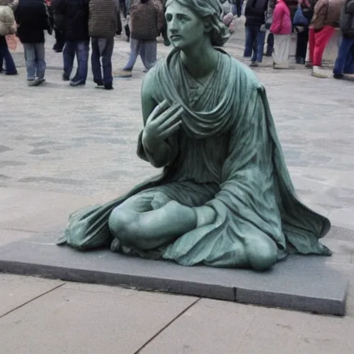 Image similar to liberty statue sitdown pose, very convincing