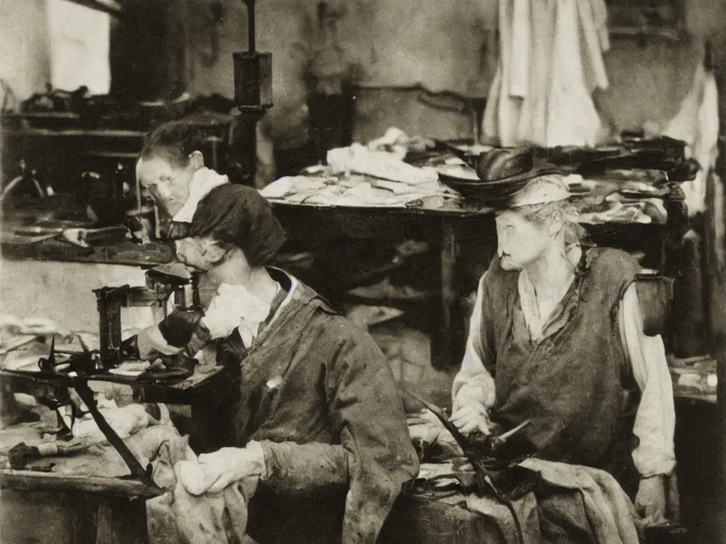 Prompt: Portrait of a young wig maker. Photograph by August Sander