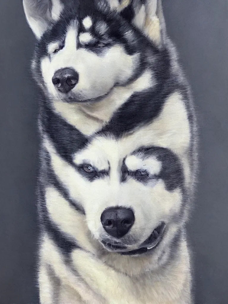 Image similar to portrait painting of a husky wearing a white vest