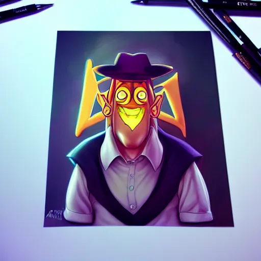 Prompt: bill cipher from gravity falls by artgerm