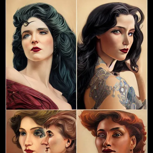Image similar to an art nouveau, ( streamline moderne ), multi - ethnic and multi - racial portrait in the style of charlie bowater, and donato giancola, and charles dulac. very large, clear, expressive and intelligent eyes. symmetrical, centered, ultrasharp focus, dramatic lighting, photorealistic digital painting, intricate ultra detailed background.