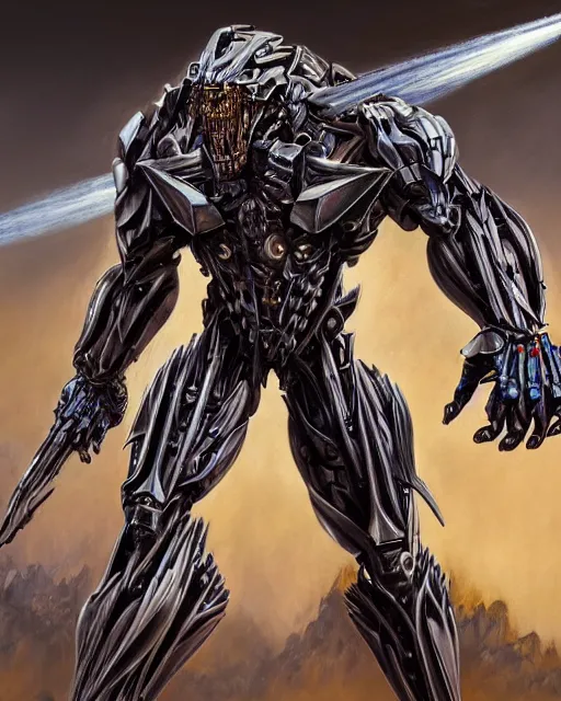 Image similar to megatron by frank franzetta, biomechanical, 4 k, hyper detailed