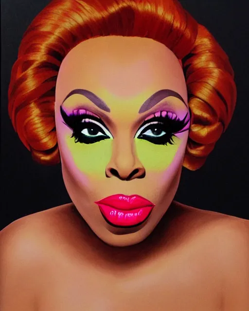 Prompt: cel shaeded pop of of drag queen rupaul, portrait,, perfect lighting, famous painting