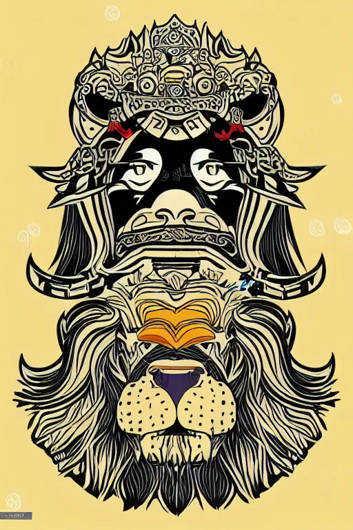 Image similar to Portrait of a lion as a samurai, samurai, japan, anime, sticker, colorful, illustration, highly detailed, simple, smooth and clean vector curves, no jagged lines, vector art, smooth