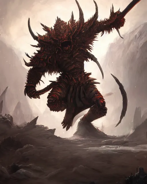 Image similar to oil painting of Angry Anthropomorphized Crab Berserker, wearing fur armor, claws, sharp focus, attack pose, fantasy style, octane render, volumetric lighting, 8k high definition, by greg rutkowski, highly detailed, trending on art Station, magic the gathering artwork, burning Battlefield background, centered