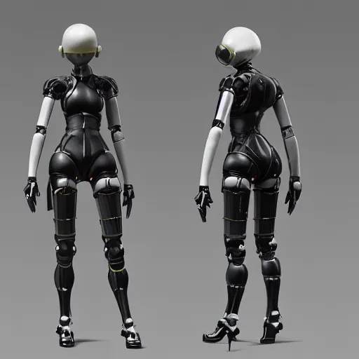 Prompt: professional engineering CAD exploded view of a realistic android bodyguard modeled after 2B nier automata, solidworks, catia, autodesk inventor, unreal engine, gynoid cad design inspired by Masamune Shirow and Boston Dynamics and Ross Tran and WLOP, product showcase, octane render 4k