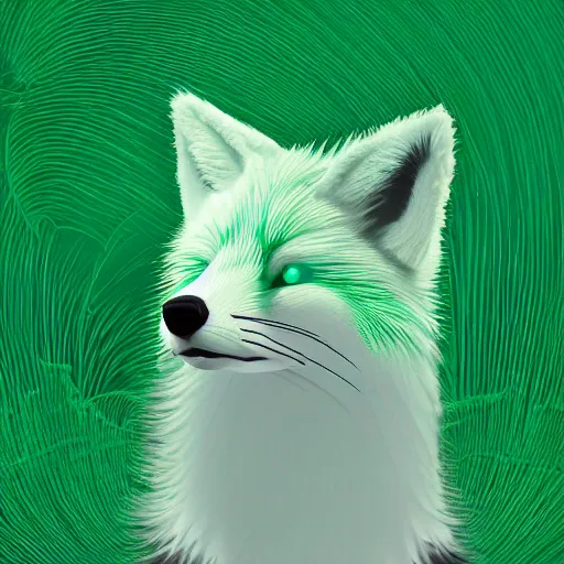 Prompt: digital light green and white fox, retrowave palette, digital world, highly detailed, electric breeze, anatomically correct vulpine, synth feel, fluffy face, ear floof, flowing fur, super realism, accurate animal imagery, 4 k digital art