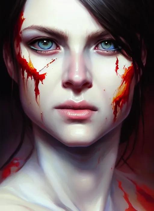 Image similar to a _ fantasy _ style _ portrait _ painting _ of white female with scar under left eye, holy oil _ painting _ unreal _ 5 _ daz. _ rpg _ portrait _ extremely _ detailed _ artgerm _ greg _ rutkowski _ greg