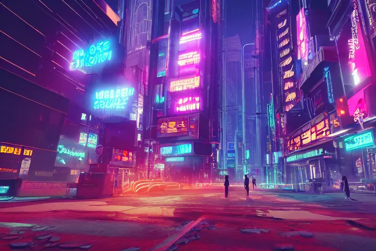 Image similar to a cyberpunk city with neon signs, streetview, cinematic lighting, photorealism.