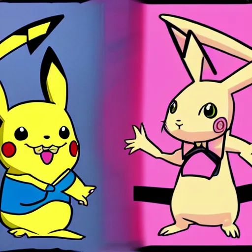 Image similar to the pink panther vs pikachu