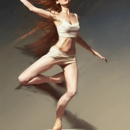 Image similar to oil painting dancer woman with dancer men, herb rose, by greg rutkowski, artstation