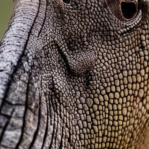 Prompt: close up of a sauropod's face with lizard skin t