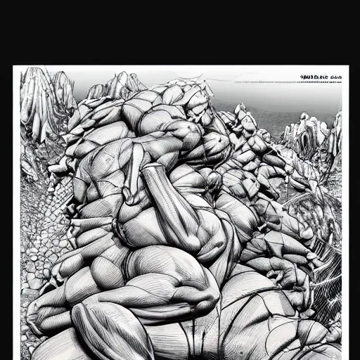 Prompt: a crawling mountain of muscles, highly detailed, manga, award winning pictures, by studio mappa, by studio wit