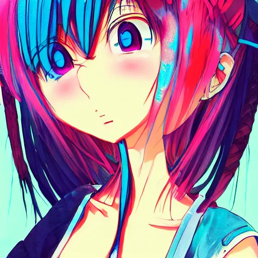 Image similar to Anime girl, artstation, lsd, webcore