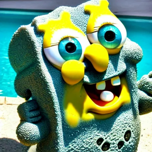 Prompt: spongebob squarepants, stone sculpture.