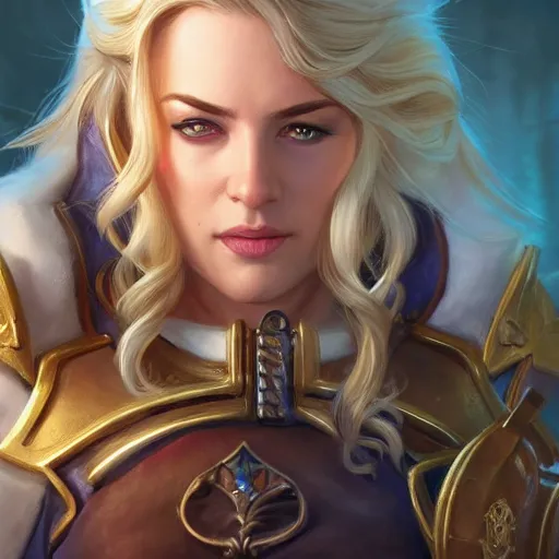 Prompt: jaina proudmoore character portrait, close up, concept art, intricate details, highly detailed photorealistic portrait by michael komarck, adam hughes, seseon yoon, artgerm and warren louw