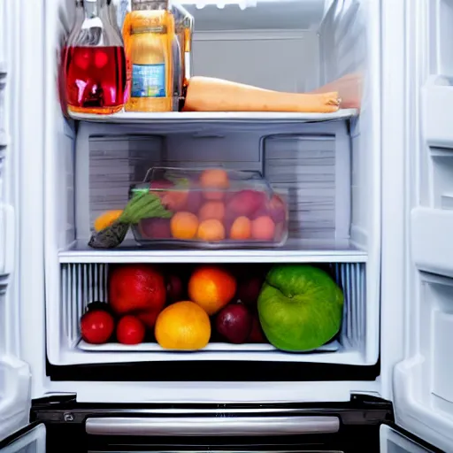 Prompt: man hiding inside a refrigerator