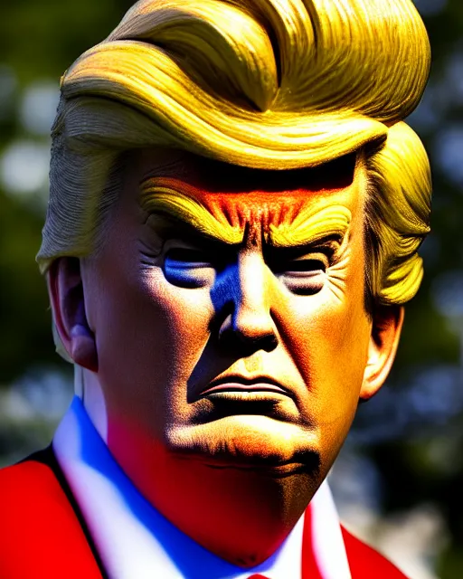 Image similar to award winning 5 5 mm close up face portrait photo of trump as songoku, in a park by stefan kosnic. rule of thirds.
