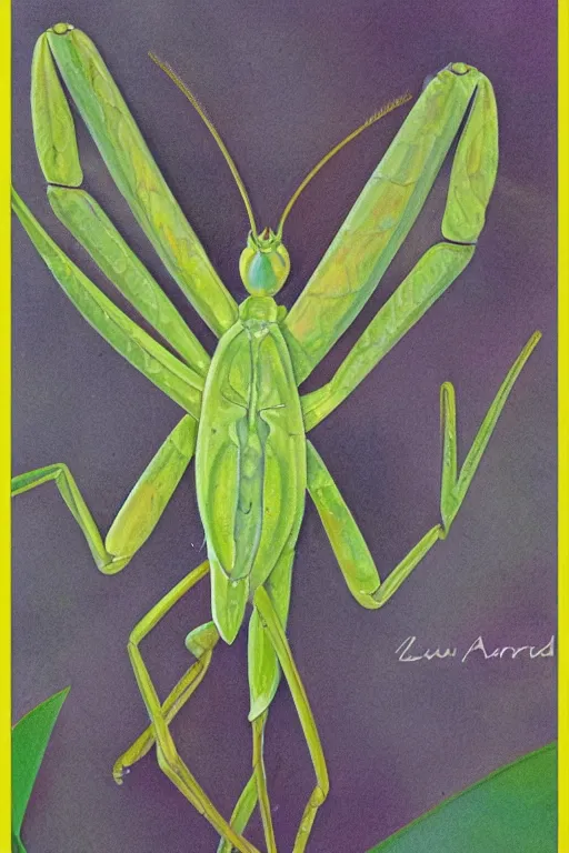 Image similar to praying mantis, by lucy arnold